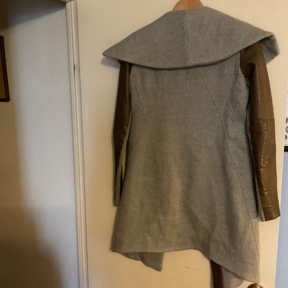 Helmut  lang wool and lamb leather brown grey panel jacket size petit small - Picture 2 of 7